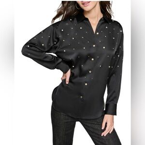 KARL LAGERFELD PARIS Studded Satin Shirt